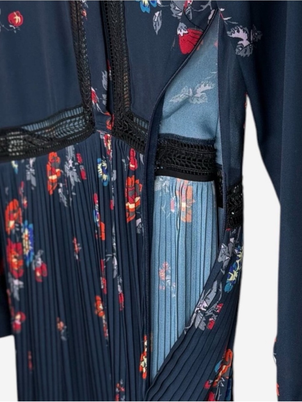 Self Portrait Navy Floral Long-Sleeve Midi Dress VGUC - Picture 9 of 11
